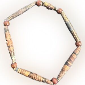 🔴New Vintage Handmade Brown Rolled Paper Bead Bracelet Screw Clasp Women Jewelry